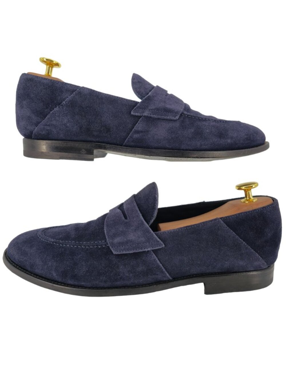 O'Keeffe Italy Dress Shoes Navy Blue Suede Leather Penny Loafers Mens 7 Luxury - Picture 4 of 12